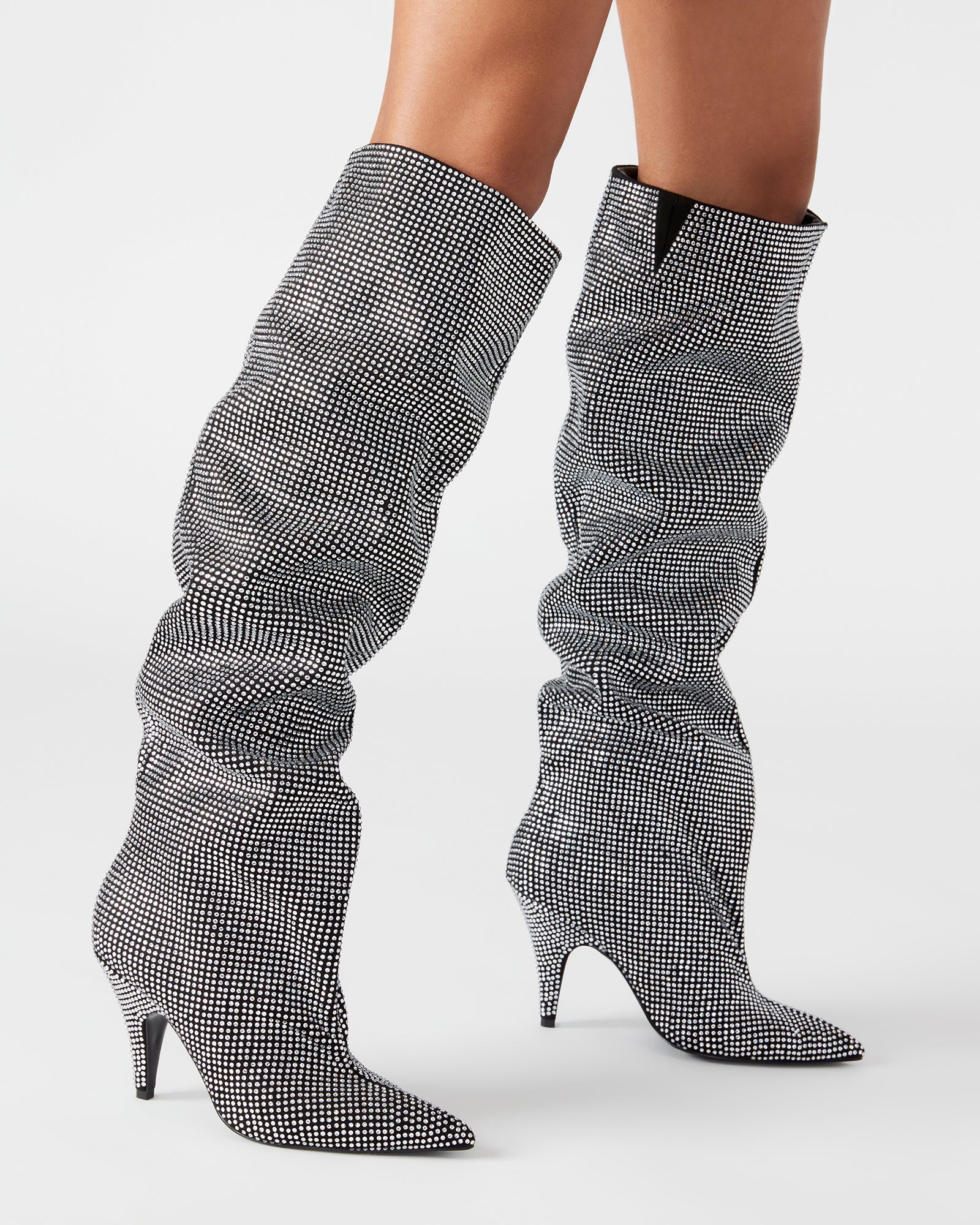 Bellamie Black Rhinestone Knee-High Boots