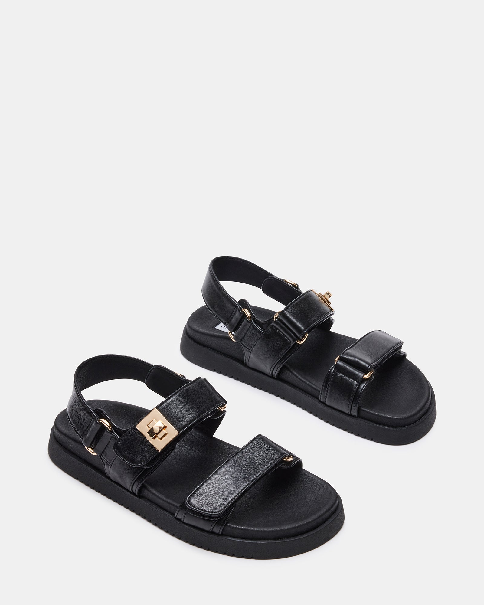 Mona Black Leather Flatform Sandals - Stylish and Comfortable