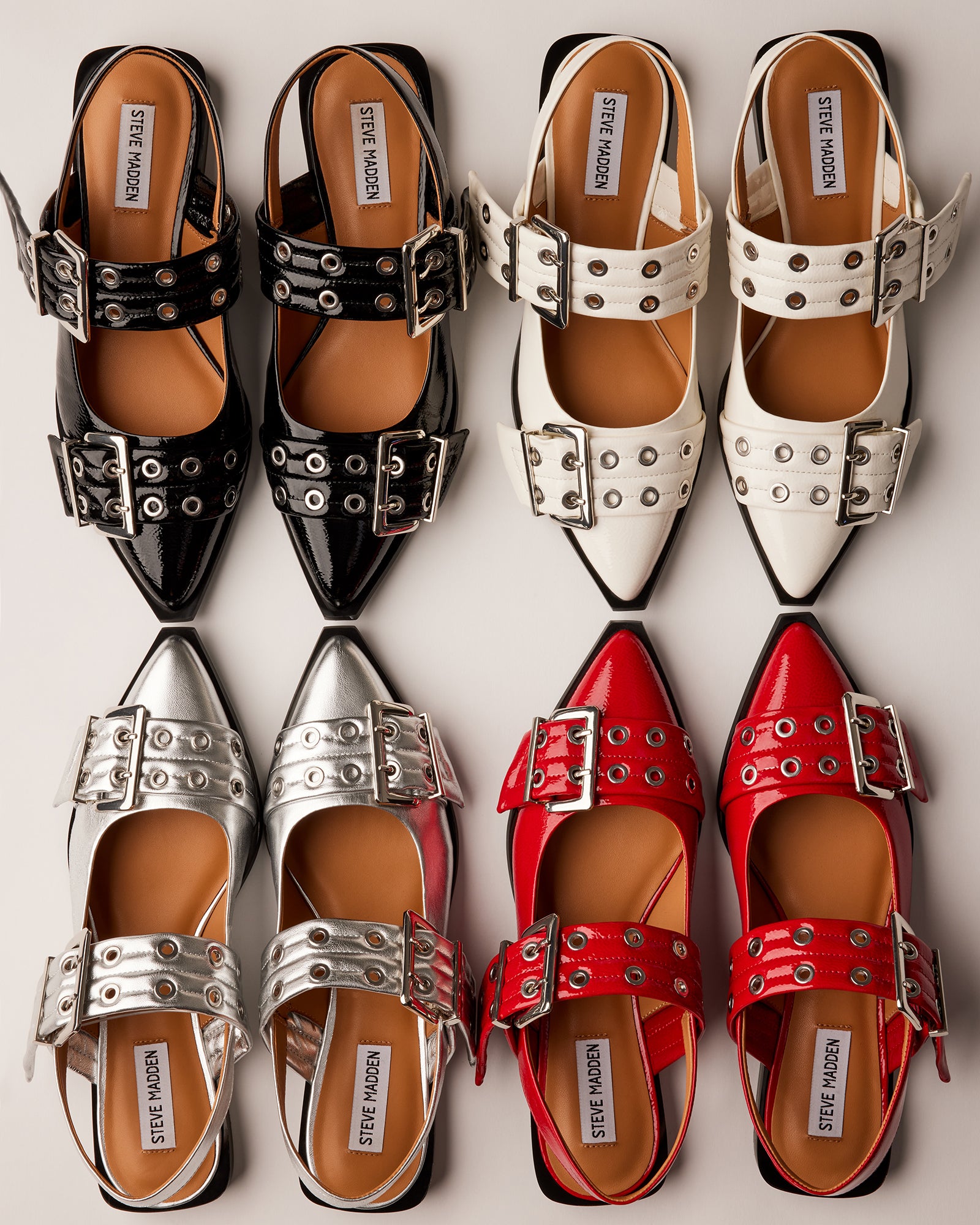 GRAYA Chic White Patent Slingback Flats