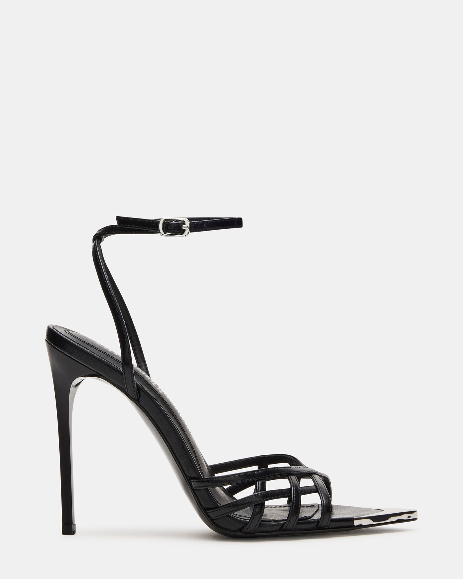 Sensational Black Leather Strappy Stiletto Heels