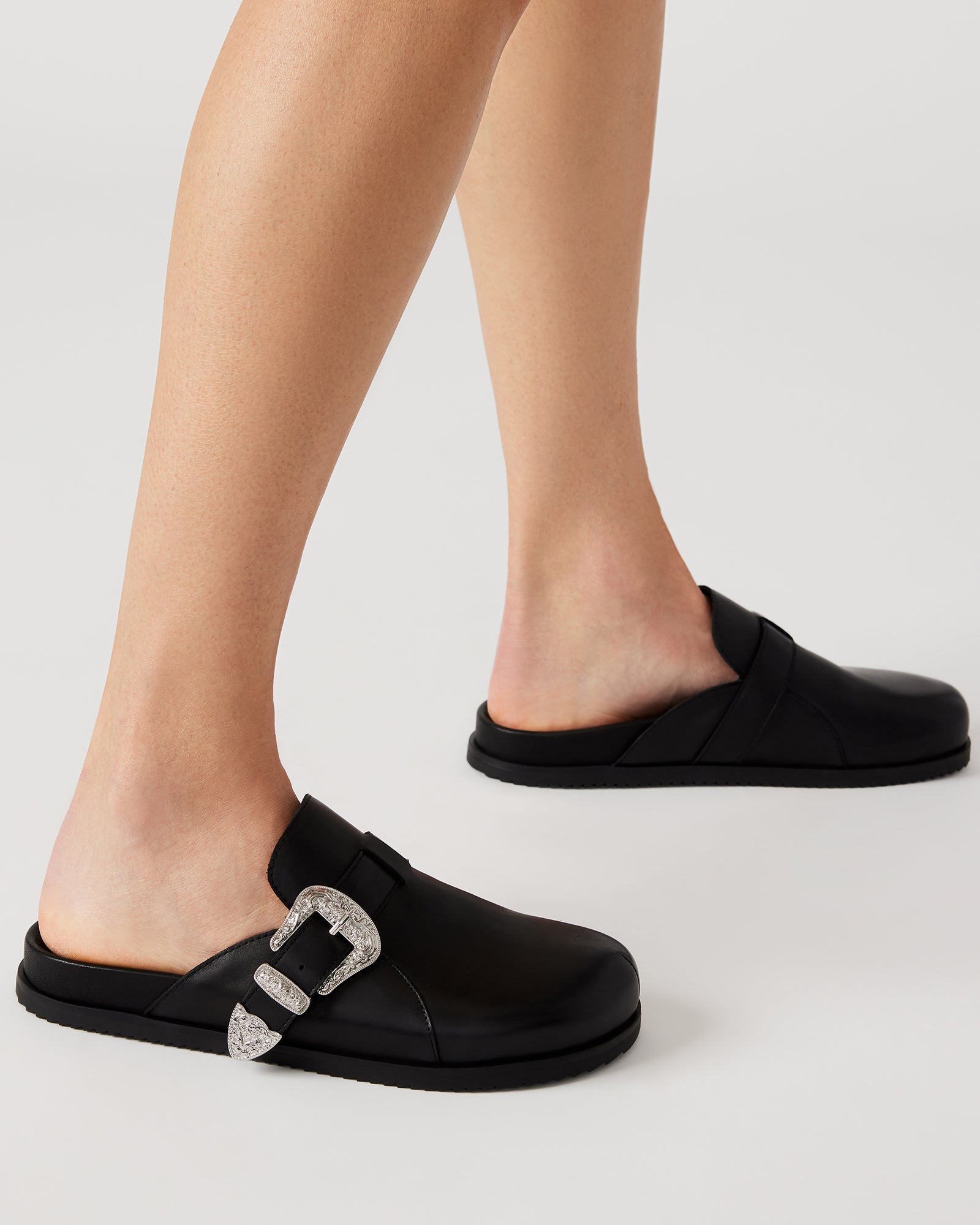 LEDGER Black Leather Mules - Stylish Slip - Ons