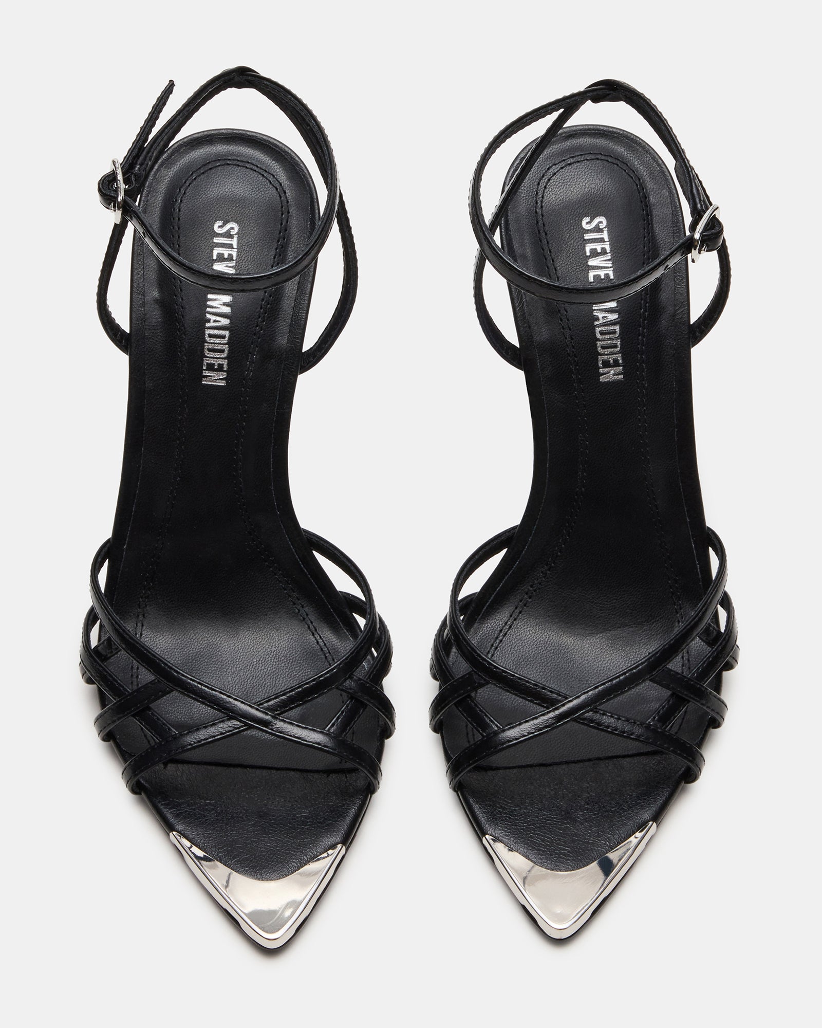 Sensational Black Leather Strappy Stiletto Heels