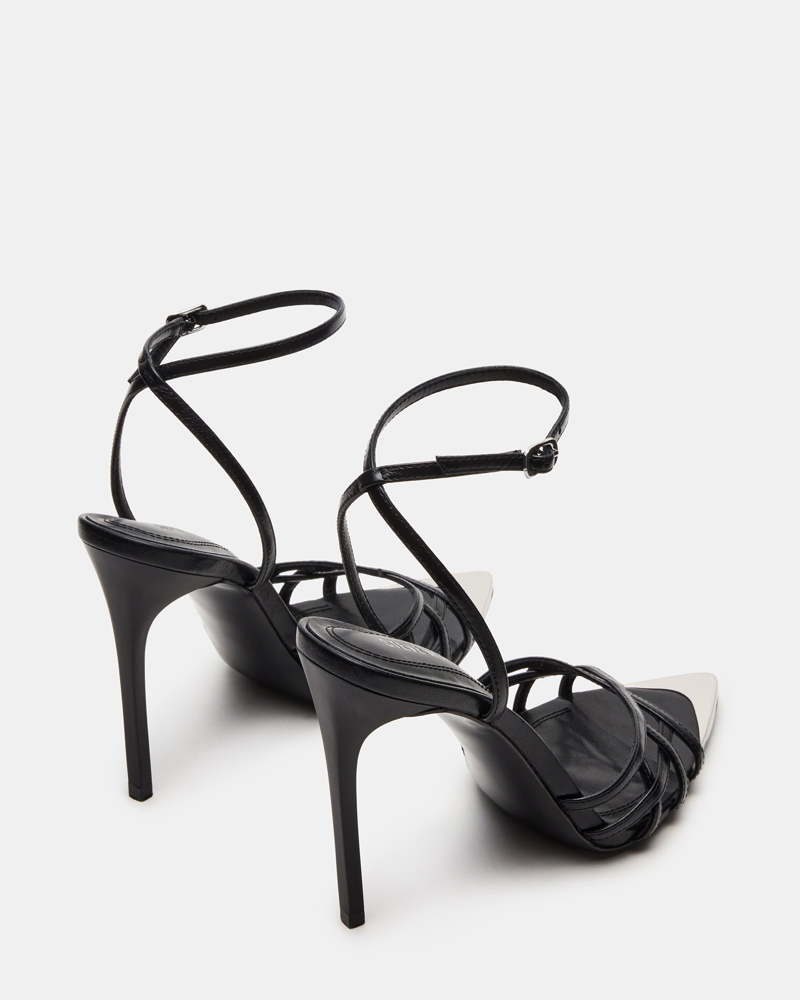 Sensational Black Leather Strappy Stiletto Heels