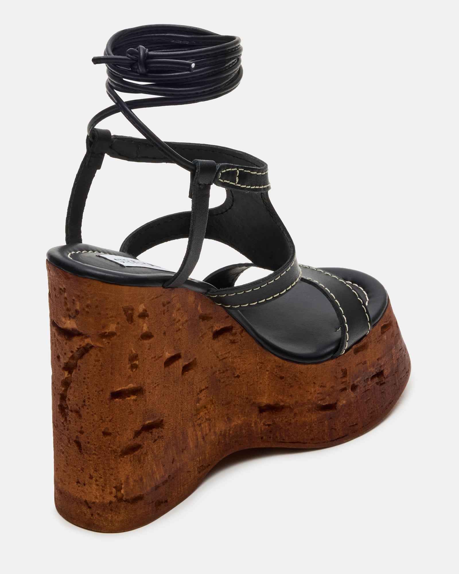Whimsical Black Leather Platform Wedge Sandals