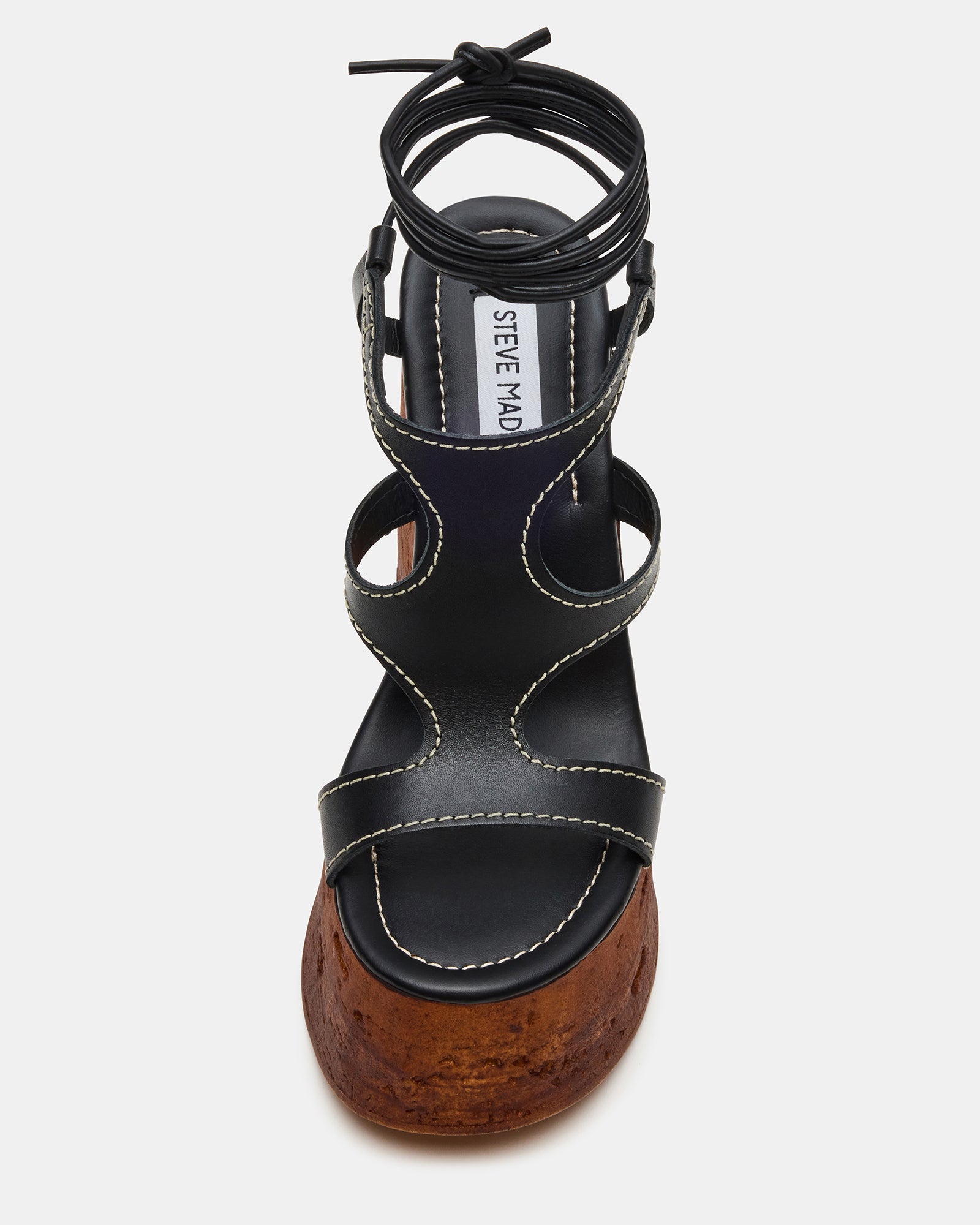 Whimsical Black Leather Platform Wedge Sandals
